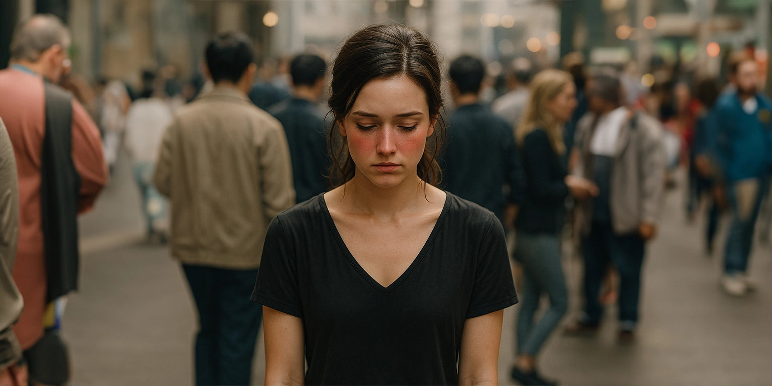 Jeune femme au milieu d’une foule, illustrant l’exposition progressive aux situations sociales