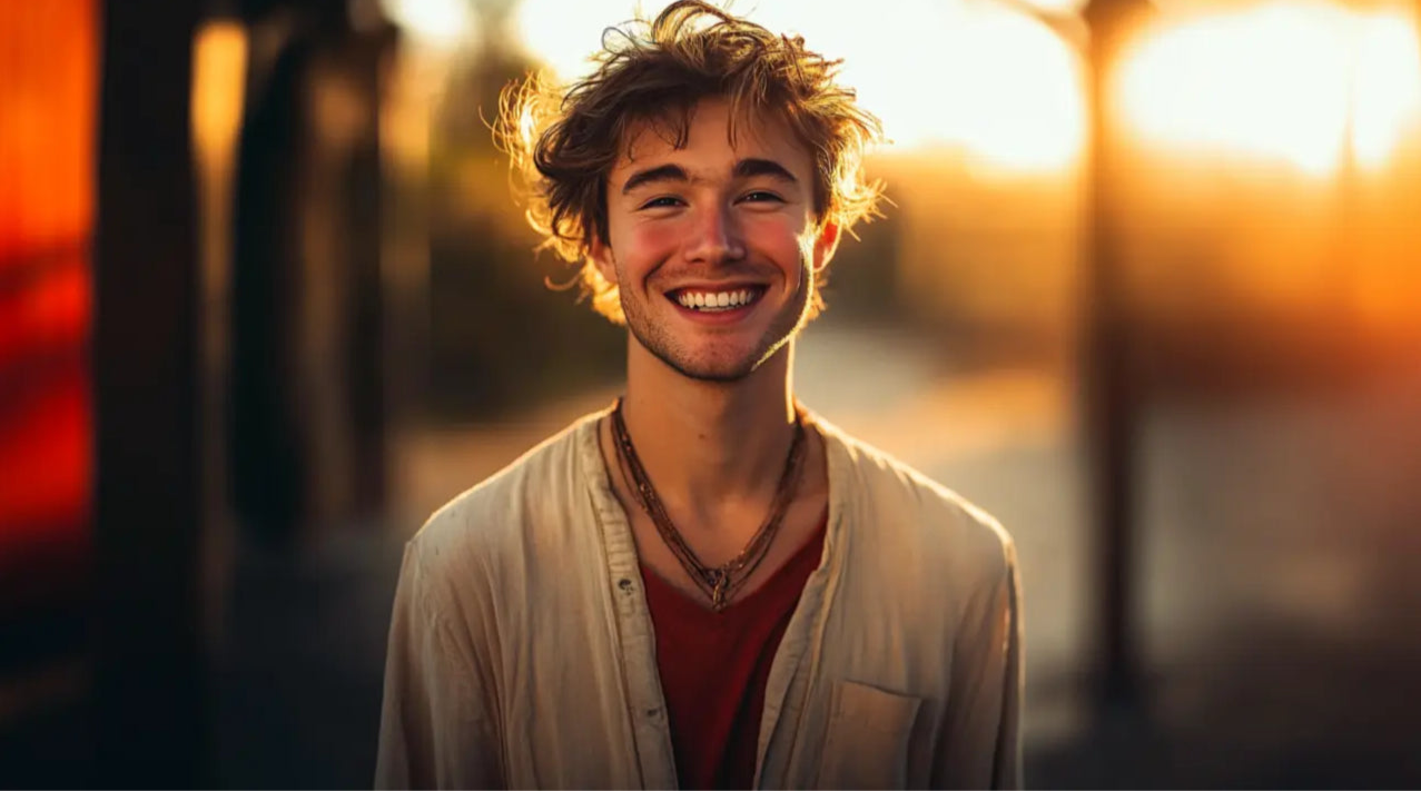 Jeune homme souriant en chemise claire, symbole d’estime de soi et de dépassement de la peur de rougir